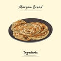 Maryam Bread Illustration Sketch Dan Vector Style, Traditional Food From Aceh, Good to use for restaurant menu, Indonesian food